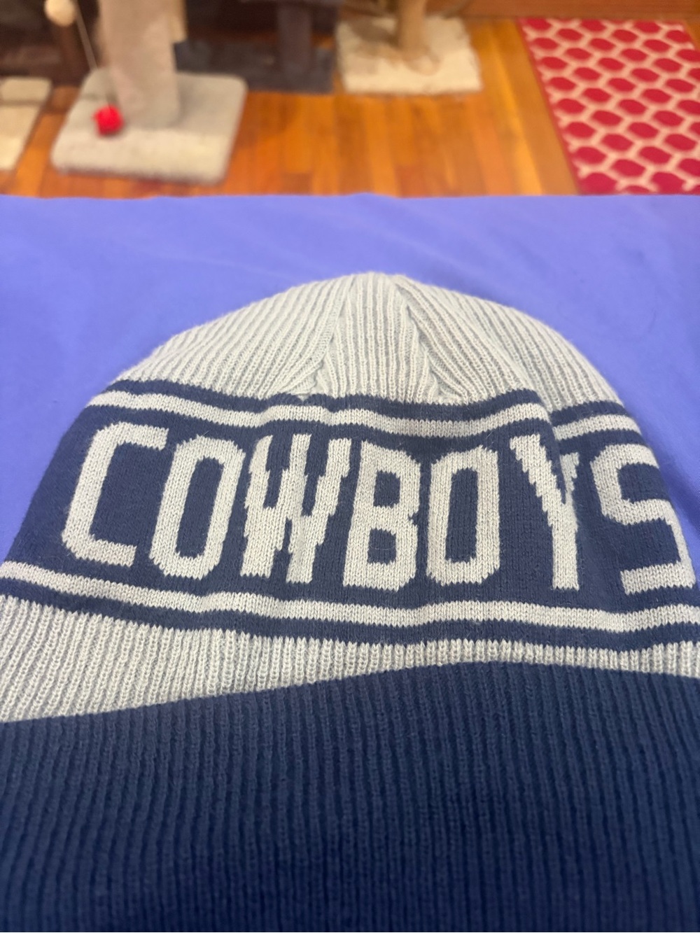 New Era Dallas Knit Pom Beanie in Navy and White - Picture 4 of 6